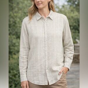NWOT Orvis Womens Linen Rayon Button Up Shirt  Roll Striped Long Sleeve …